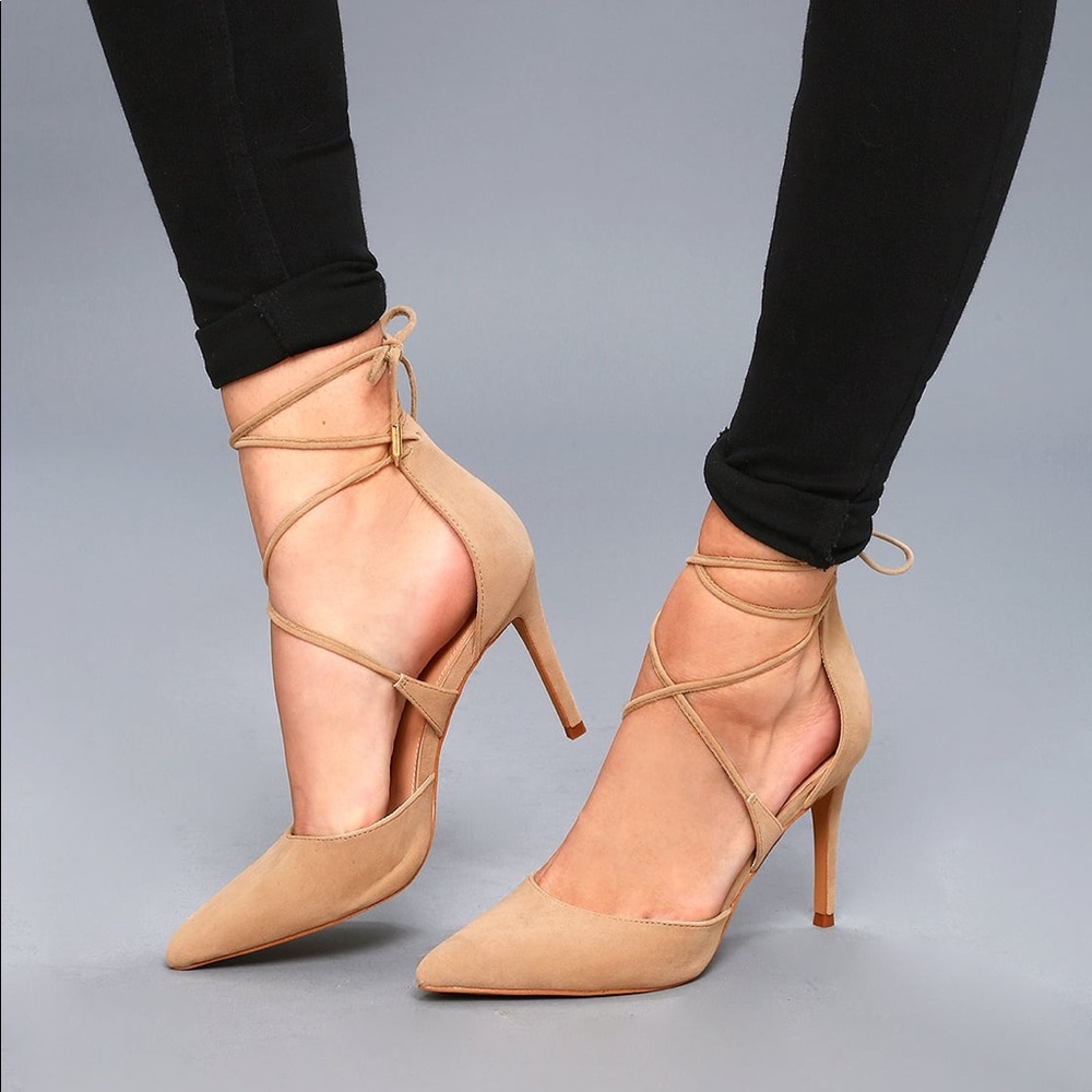 Marie Taupe Suede Lace-Up Heels